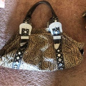 Brown and pink snake purses